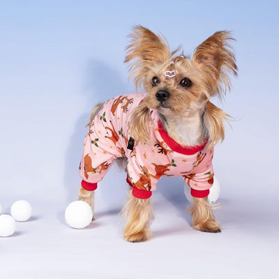 Fitwarm Christmas Reindeer Dog Pajamas, Christmas Clothes for Small Dogs Girl, Holiday Pet Outfit, Pink, Red, XL