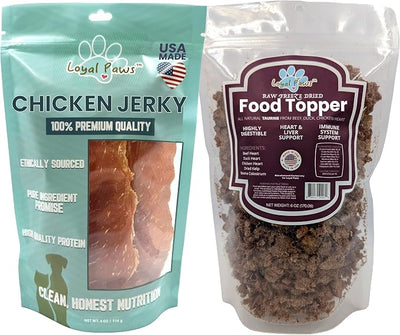USA Made Chicken Jerky Dog Treat & Blended Functional Food Topper for Heart Health & Liver Support, for Small, Medium, and Large Dogs