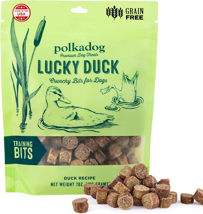 Lucky Duck Crunchy Training Bits - All Natural, Limited Ingredient Grain Free Premium Training Treats for Dogs. Great for Allergies, Handcrafted in USA - 7oz (1pk)