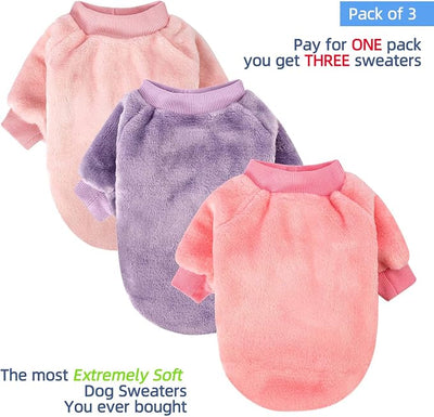FabriCastle Dog Sweaters, 3-Pack Dog Clothes for Small Dogs Girl & Male, Soft and Warm Pet Coats XXS - XXL, Winter Pet Jackets, Doggy Apparel Costumes, Puppy Outfits (Pink,Purple,Light Pink, Large)