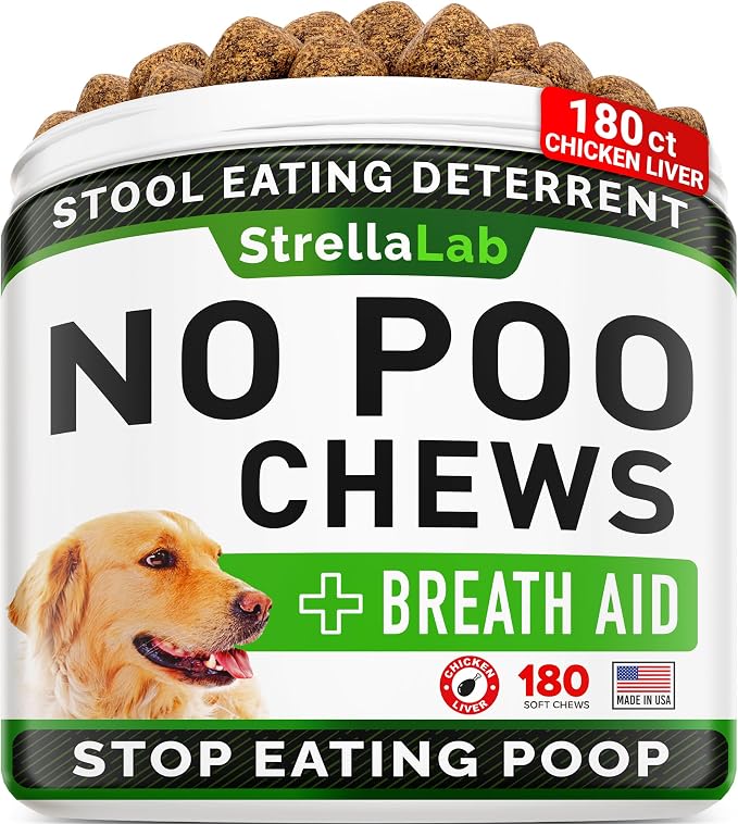 No Poo Treats for Dogs - Coprophagia Stool Eating Deterrent - No Poop Eating for Dogs - Digestive Enzymes - Stop Eating Poop - Liver Flavor 180 Ct