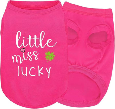 Pink Cotton Dog Shirt with 'Little Miss Lucky' Print, Soft & Breathable Pet Apparel for Small to Large Dogs, All-Season Sleeveless Vest, Cute and Comfortable Dog Outfit.Pink Four-Leaf Clover XXL