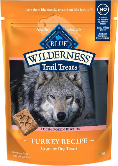 Blue Buffalo Wilderness Trail Treats High Protein Grain Free Dog Biscuits Crunchy Dog Treats, Turkey Recipe, 10-oz Bag
