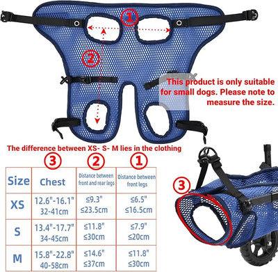 Adjustable Small Dog Wheelchair for Back Legs, Upgraded 5.5in Textured Wheel, Disabled Pets, Leg Brace, Mobility Aid, Hind Limb Rehabilitation, Older, Disabled (XS (Chest 12.6-16.1in))