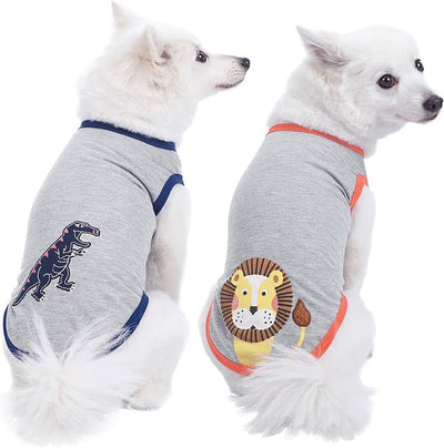 Blueberry Pet Pack of 2 Soft & Comfy Forest Fun Cotton Blend Dog T Shirts, Back Length 10", Clothes for Dogs