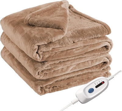 Eydna Electric Heated Blanket Full Size 72"x84",Fast Heating Throw, Soft Plush Microplush for Bed & Couch, 10 Hours Auto Off & 4 Heating Levels, Machine Washable, Gifts for Womens & Family-Dark Camel