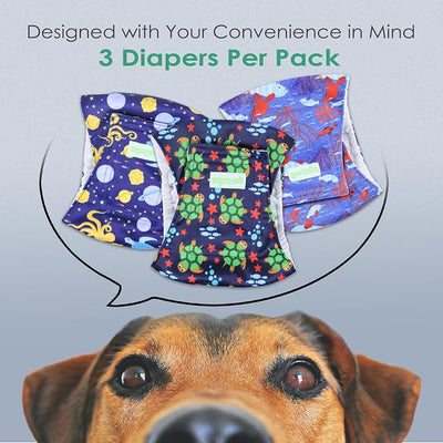 wegreeco Washable Dog Diapers - Washable Male Dog Belly Wrap - Pack of 3 (Turtle, Medium)