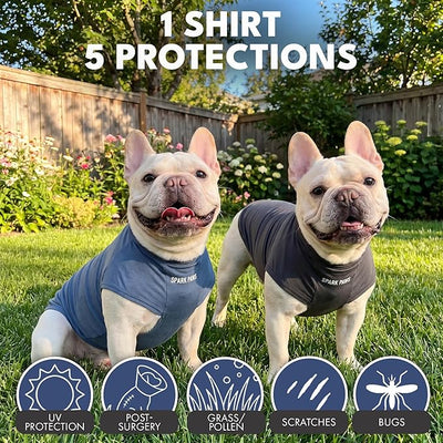 Spark Paws Sunblock Dog T-Shirt, SPF30 Protection, Lightweight Breathable Quick Dry for Dogs with Sensitive Skin - Navy Blue & Dark Grey (Set of 2) - Size 2XL