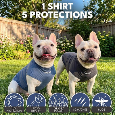 Spark Paws Sunblock Dog T-Shirt, SPF30 Protection, Lightweight Breathable Quick Dry for Dogs with Sensitive Skin - Navy Blue & Dark Grey (Set of 2) - Size XL
