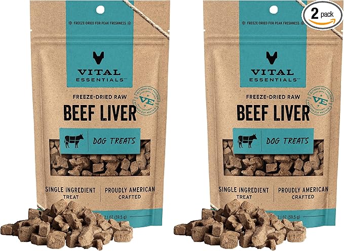 Freeze Dried Dog Treats | Beef Liver, Single Ingredient | Premium Quality | Grain Free Training Treats for Dogs, 2.1 oz Bag (Pack of 2)