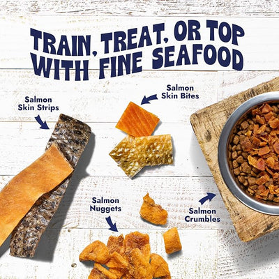 Finfare Freeze Dried Salmon Skin Treats for Dogs, Protein & Omega-3s, Grain Free Salmon Dog Training Treats, Crafted in USA, Strips - 4oz