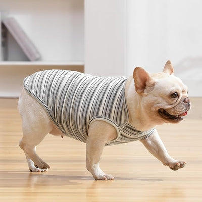 Dog Shirts Vest Cotton Striped T-Shirt, Sleeveless Stretchy Pet Clothes for Small Dogs, 2-Pack Soft Breathable Puppy Tank Top Cat Tee (XX-Large, Black,Gray)