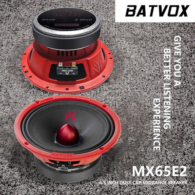 MX65E2 Midrange Loudspeaker 6.5" Red Bullet, 480W Max, 4 Ohms, Premium Quality Audio Door Speakers for Car or Truck Stereo Sound System, Red (2 Speaker)