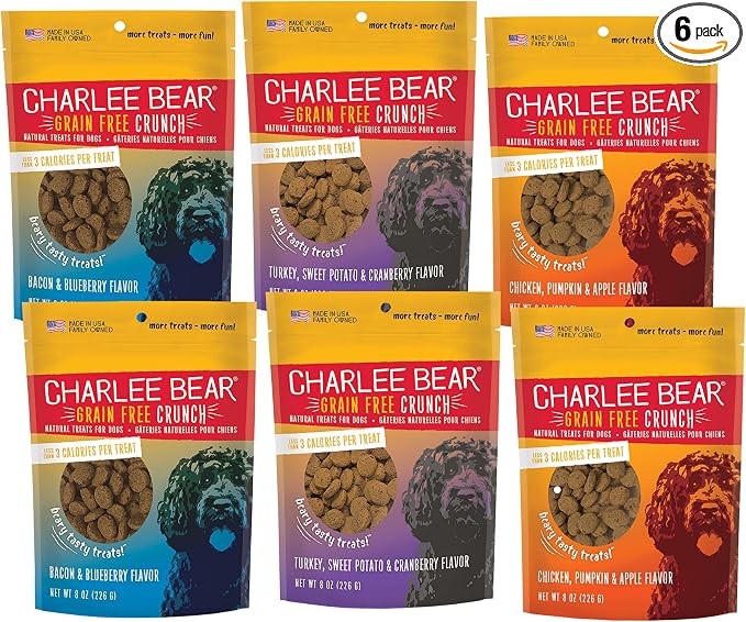 Crunchy Dog Training Treats, Low Calorie (3 Kcal), Grain Free Natural Mini Dog Treats for Puppies, Small, Medium & Large Dogs, USA Made, Healthy 3 Flavor Variety Pack 8oz (6-Pack)