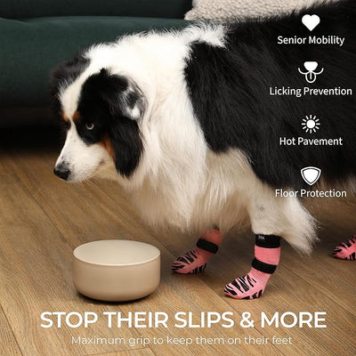 DOK TigerToes Premium Non-Slip Dog Socks for Hardwood Floors - Extra-Thick Grip that Works Even When Twisted - Prevents Licking, Slipping, and Great for Dog Paw Protection (Sassy Pink, X-Small)