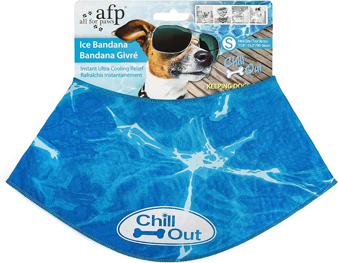 ALL FOR PAWS Dog Cooling Bandana, Cooling Bandanas for Medium Dogs, Dog Cooling Neck Wrap, Cooling Scarf for Dogs, Blue Ice Dog Neck Cooler for Summer (S)