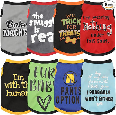 Elevate Your Pet's Seasonal Style with Playful Panache: 8-Piece Set of Dog Shirts Featuring Hilarious Printed Patterns, ensuring Airy Comfort for Summer and Timeless Fall Classics 8pc X-Large