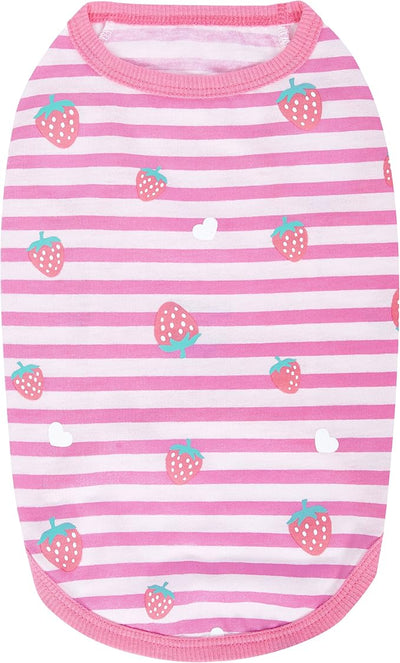 Blueberry Pet Pack of 2 Soft & Comfy Wonderland Striped Cotton Blend Dog T Shirts, Back Length 10", Clothes for Dogs