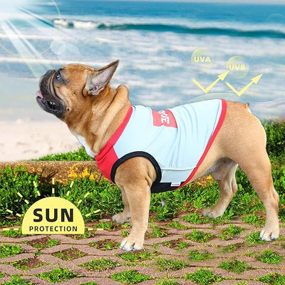 iChoue French Bulldog Summer Cooling Shirt for Dogs UV Sun Protection Vest Sleeveless Stretchy Tank Top English Pug Grey Red - XXLarge