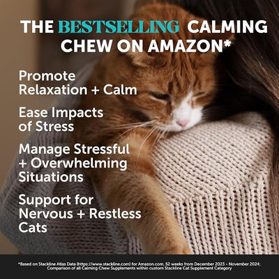 Cat Calming Treats for Anxiety Relief - Dual Texture Crunchy Creamy Calming Chews for Cats - Feline Stress Relief Behavior Support for Travel, Vet Visits, Grooming, Separation Anxiety (30-Day Supply)