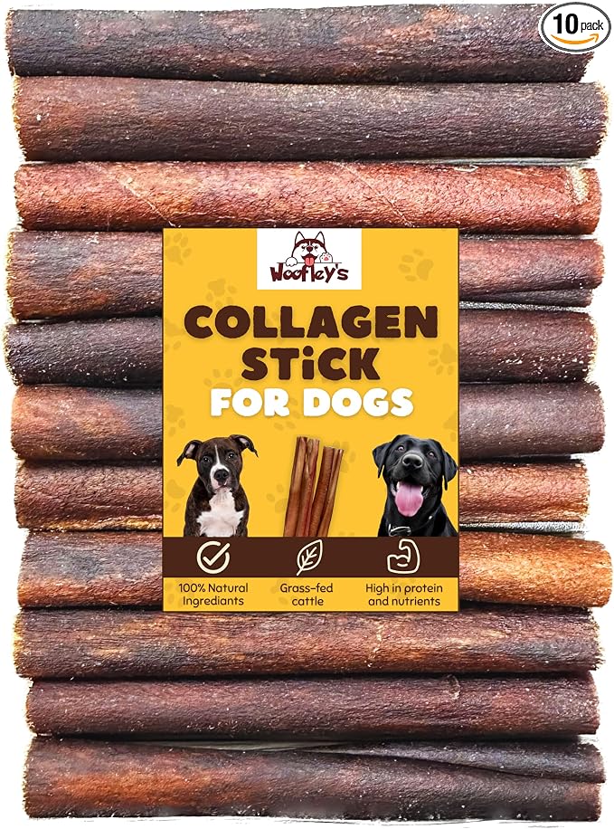 Woofley's 6 Inch Collagen Sticks for Dogs (10 Count) Bully Stick Rawhide Alternative Dog Chews No Hide Bones for Medium & Large Dogs