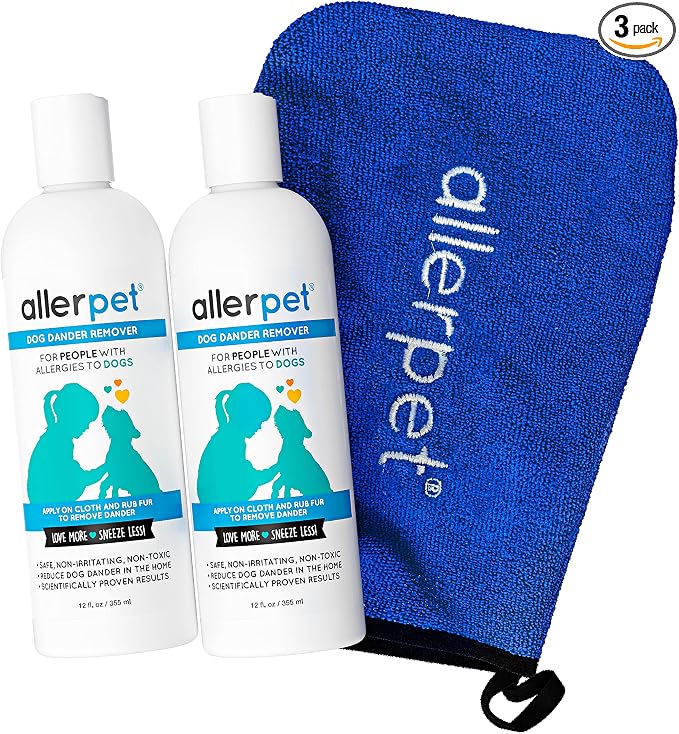 Dog Dander Remover w/Free Applicator Mitt - Best Pet Dander Remover for Allergens - for Canine Dry Skin Treatment - Good for Fur & Skin - 2 Pack (12oz)