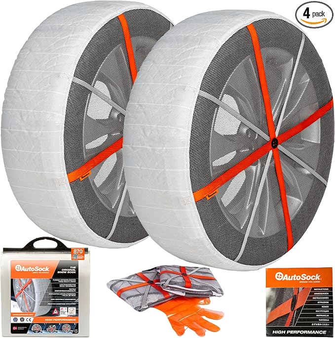 AutoSock Passenger Vehicle Snow Socks for Tires, HP870 - Car Sock Tire Traction Device for Snow, Ultimate Chain Alternative for Cars, SUVs & Pickup Trucks, Pack of 2