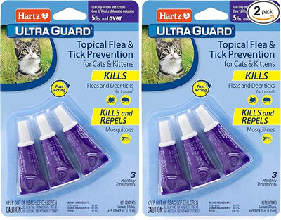 Hartz UltraGuard Topical Flea & Tick Prevention for Cats and Kittens - 3 Monthly Treatments (Pack of 2)