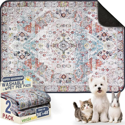 Washable Pee Pads for Dogs, Reusable Puppy Potty Training Pads, Ultra-Absorbent Thick Waterproof Leak-Proof Non-Slip Pads & Mat for Crate, Playpen, Floor, Whelping & Housebreaking , 2 Pack 36"x48"