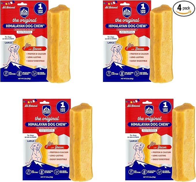 Himalayan Chew Premium Yak Cheese Himalayan Chews, Bacon, 1 Large Treat, 3.3 oz, Treats Large Breed, All Natural, Long Lasting Chews for Aggressive Chewers, s Under 55 lbs