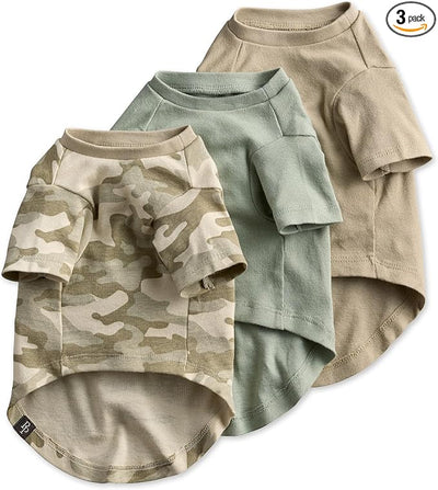 Pet Passion Toby II - The Perfect Tee, 3 Pack Short Sleeve Pet T-Shirt 100% Organic Cotton Tees Clothes for Small, Medium, Large Dogs, Sage Camo, Small (10-25 lbs)