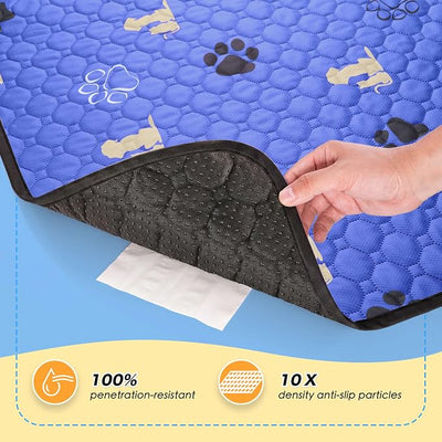 WanpeeGoo Washable Pee Pads for Dogs, 1 Pack Absorbent Reusable Training Dog Pads Pet Puppy Pads, Non-Slip Potty Pads for Whelping, Playpen, Crate, Bed, Blue, 65"x48"