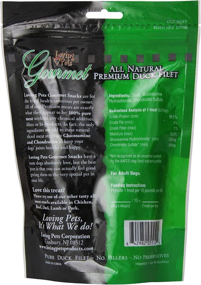Loving Pets All Natural Premium Duck Strips With Glucosamine & Chondroitin Dog Treats, 6 Oz (5512)