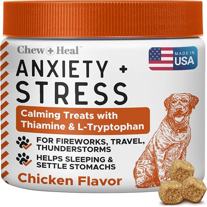 Calming Chews for Dogs - 30 Anxiety Relief Treats for Fireworks, Thunder, and Storms - Natural Dog Calming Treats for Large and Small Breeds with Thiamine, L-Tryptophan, Ginger, and Melatonin