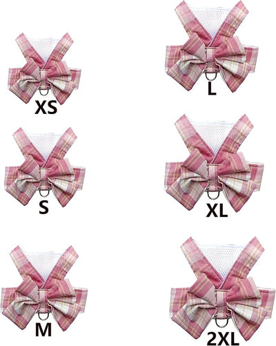 Plaid Dog Dress Bow Tie Harness Leash Set,Dog Clothes Harness Dress with Leash Ring for Small Dogs Girl, Puppy Princess Rabbit Clothes Chihuahua Yorkies Pet Outfits (Pink, XX-Large)