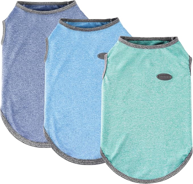 3 Pack Lightweight Sun Protection Dog Shirt Breathable Sleeveless Dog T Shirts Extra Soft Top Tank Dog Clothes for Outdoor Activities (Navy Blue + Light Blue + Sky Blue, Large)