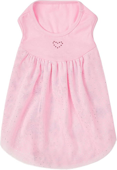 Blueberry Pet My Little Princess Cotton Blend Dog Tulle Dress in Lovely Pink with Heart, Back Length 16", Pack of 1 Clothes for Dogs