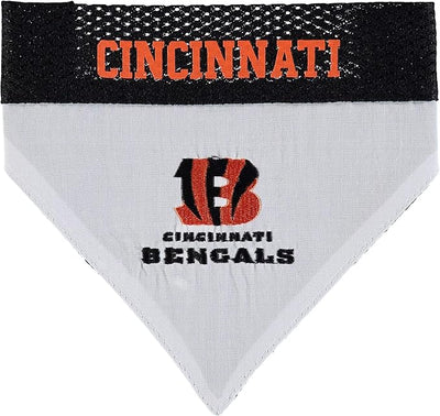 NFL DOG BANDANA - CINCINNATI BENGALS REVERSIBLE PET BANDANA. 2 Sided Sports Bandana with a PREMIUM Embroidery TEAM LOGO, Small/Medium. - 2 Sizes & 32 NFL Teams available