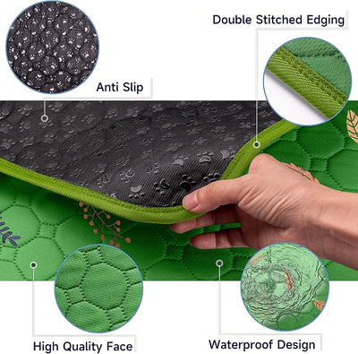 Sunheir Washable Pee Pads for Dogs 2-Pack Reusable Puppy Pads Pet Training Pads, Waterproof Dog Pee Pads for Crate, Whelping Pad, Non-Slip Protects Against Urine Leakage (Leaves - Green, 18x24)