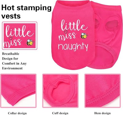 Pink Cotton Dog Shirt with 'Little Miss Naughty' Bee Print, Soft & Breathable Pet Apparel for Small to Large Dogs, All-Season Sleeveless Vest, Cute and Comfortable Dog Outfit.Pink 4XL