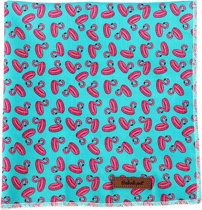 Summer Dog Bandanas Boy Turquoise Flamingo Cotton Washable Comfortable Triangle Dog Scarf Adjustable Pet Bib Kerchief for Small Medium Large Dogs L