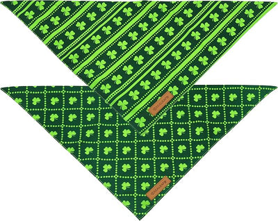 Realeaf St. Patrick's Day Dog Bandanas 2 Pack, Reversible Green Shamrock Pet Scarf for Boy and Girl, Premium Durable Fabric, Holiday Bandana for Small Medium Large and Extra Large Dogs (Small)
