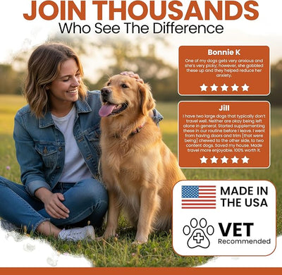 Calming Chews for Dogs - 30 Peanut Butter Melatonin Dog Sleep Aid & Calming Dog Treats with Thiamine, L-Tryptophan & Ginger