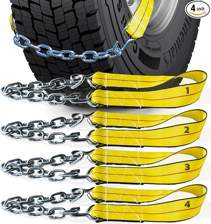 Offroad Snow Chains Alternative Traction Device For Semis & Large Trucks Easy Setup With Durable Strap & Chain Design A Perfect Truckers Gift & Long Haul Emergency Kit Addition 4 Piece Set