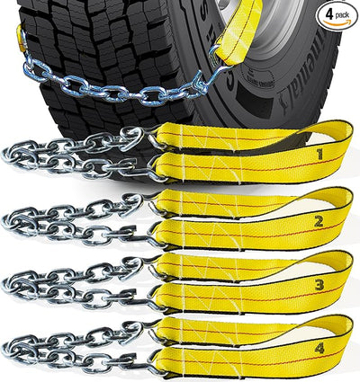 Offroad Snow Chains Alternative Traction Device For Semis & Large Trucks Easy Setup With Durable Strap & Chain Design A Perfect Truckers Gift & Long Haul Emergency Kit Addition 4 Piece Set