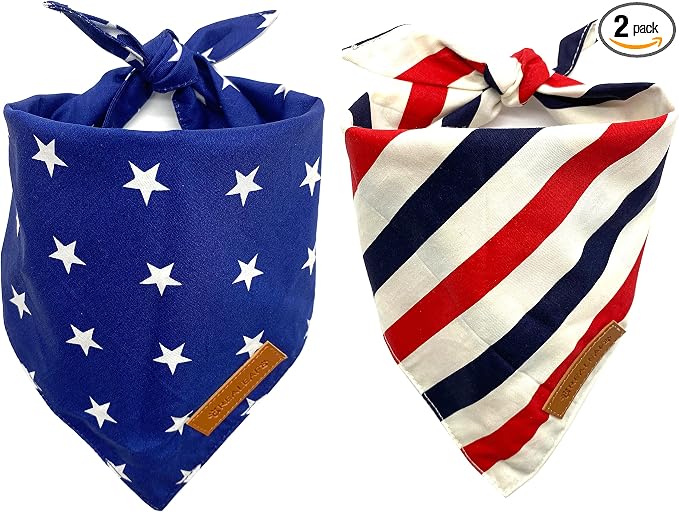 4th of July Dog Bandanas 2 Pack, Reversible American Flag Pet Scarf for Boy and Girl, Premium Durable Fabric, Patriotic Bandana for Small and Medium Dogs (Small)