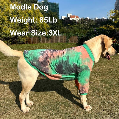 Dog Cotton Green Orange Tie Dye T-Shirts Soft and Stretchy Breathable Pet Shirt Pajamas Pets Clothes for Large Dogs (GreenOrange, XL)