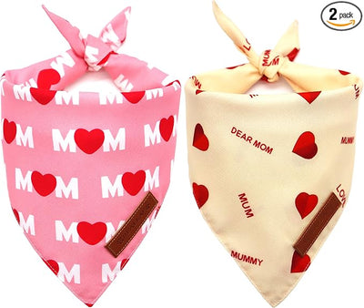 Realeaf Mothers Day Dog Bandanas 2 Pack, Reversible I Love My Mom Pet Scarf for Boy and Girl, Premium Durable Fabric, Valentines Day Bandana for Small Medium Large and Extra Large Dogs (Small)