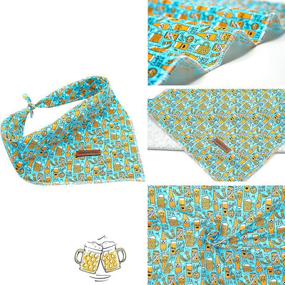 Lionheart Glory Dog Bandana, Blue Dog Scarf, Beer Print, Adjustable for Small to Large Dogs