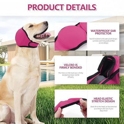 Dog Shower Cap, No Flap Ear Wraps for Dogs, Dog Ear Muffs for Bath – Waterproof Pet Ear Covers for Swimming & Noise Anxiety Relief (Pink, M (Head Circumference 14"-19"))